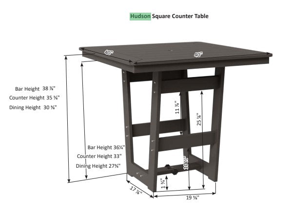Berlin Gardens MGP Hudson Dining Height 40" x 40" Square Table with Hammered Top