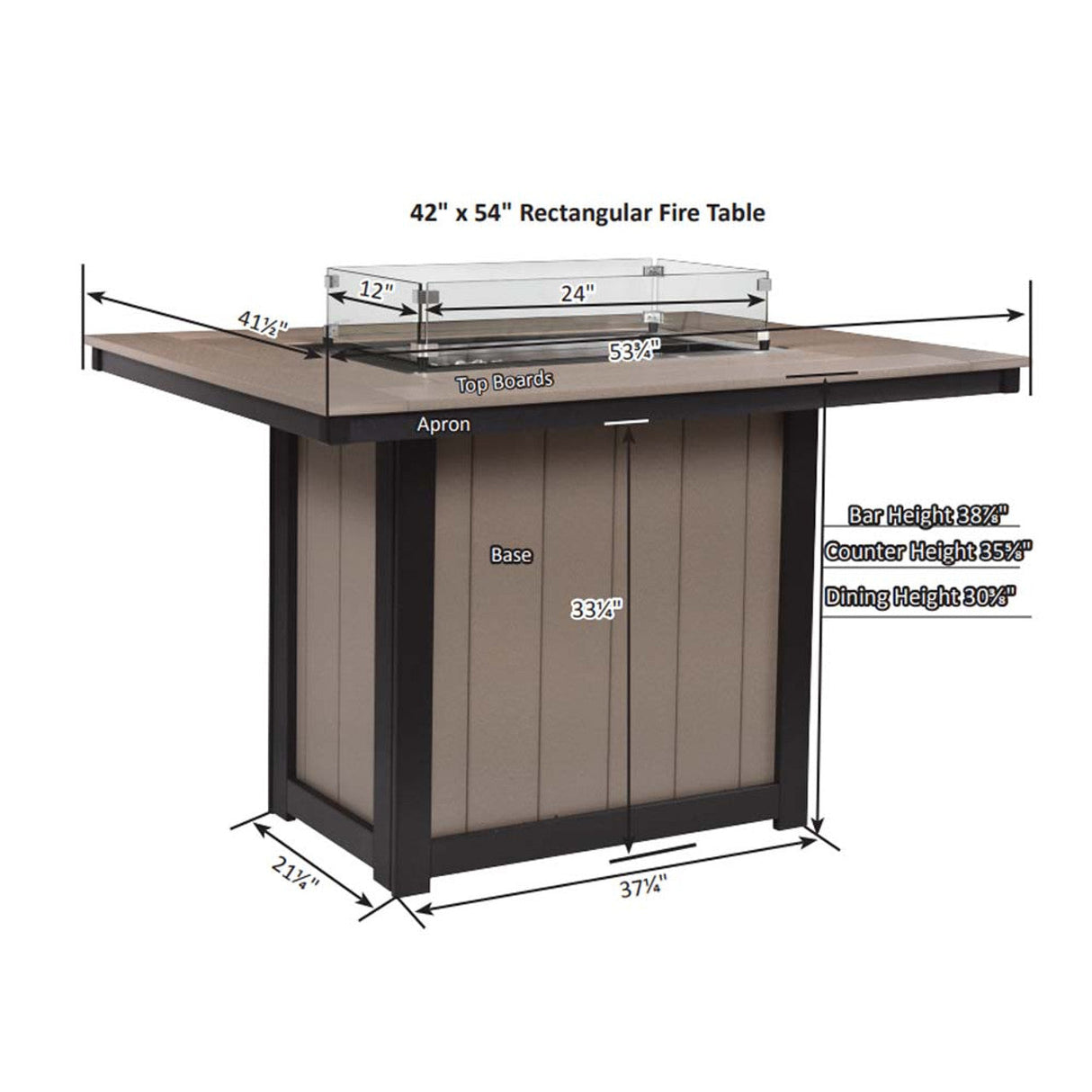 Berlin Gardens Donoma Hammered Top 42" x 54" Rectangular Fire Table Counter - DHFT4254C 2