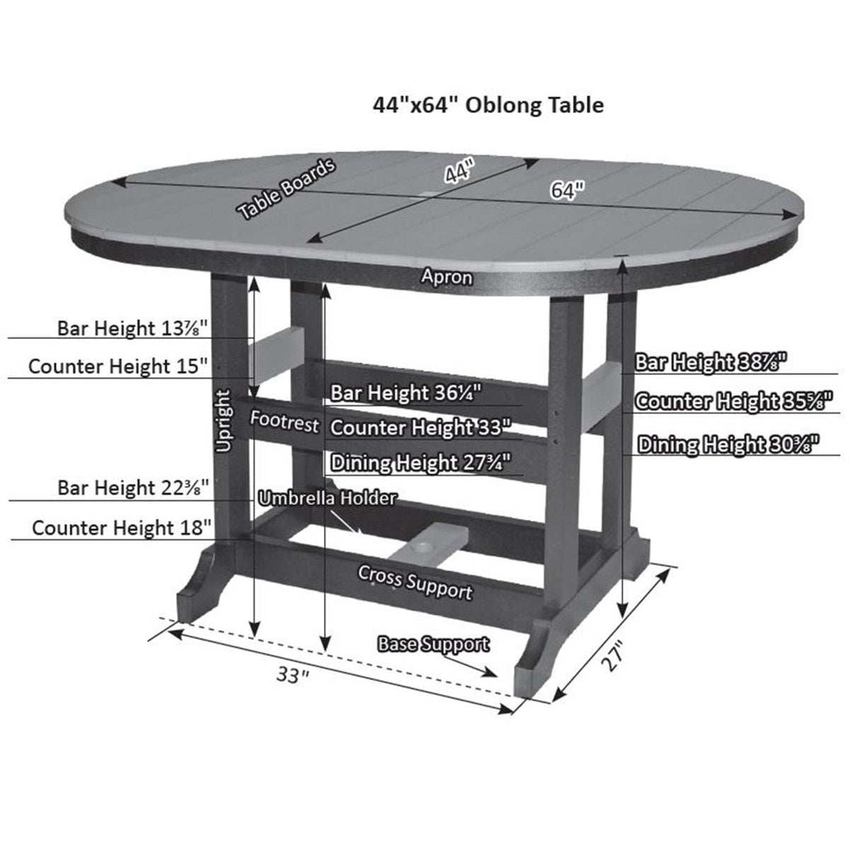 Berlin Gardens Garden Classic Hammered Top 44" x 64" Oblong Bar Table - GCHF4464B 2