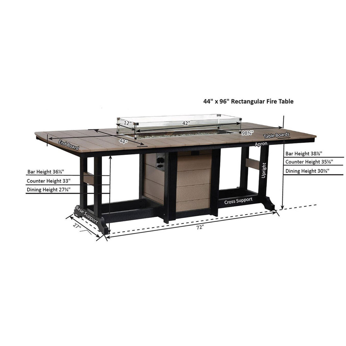 Berlin Gardens Garden Classic Hammered Top 44" x 96" Rectangular Fire Bar Table - GHFT4496B 2