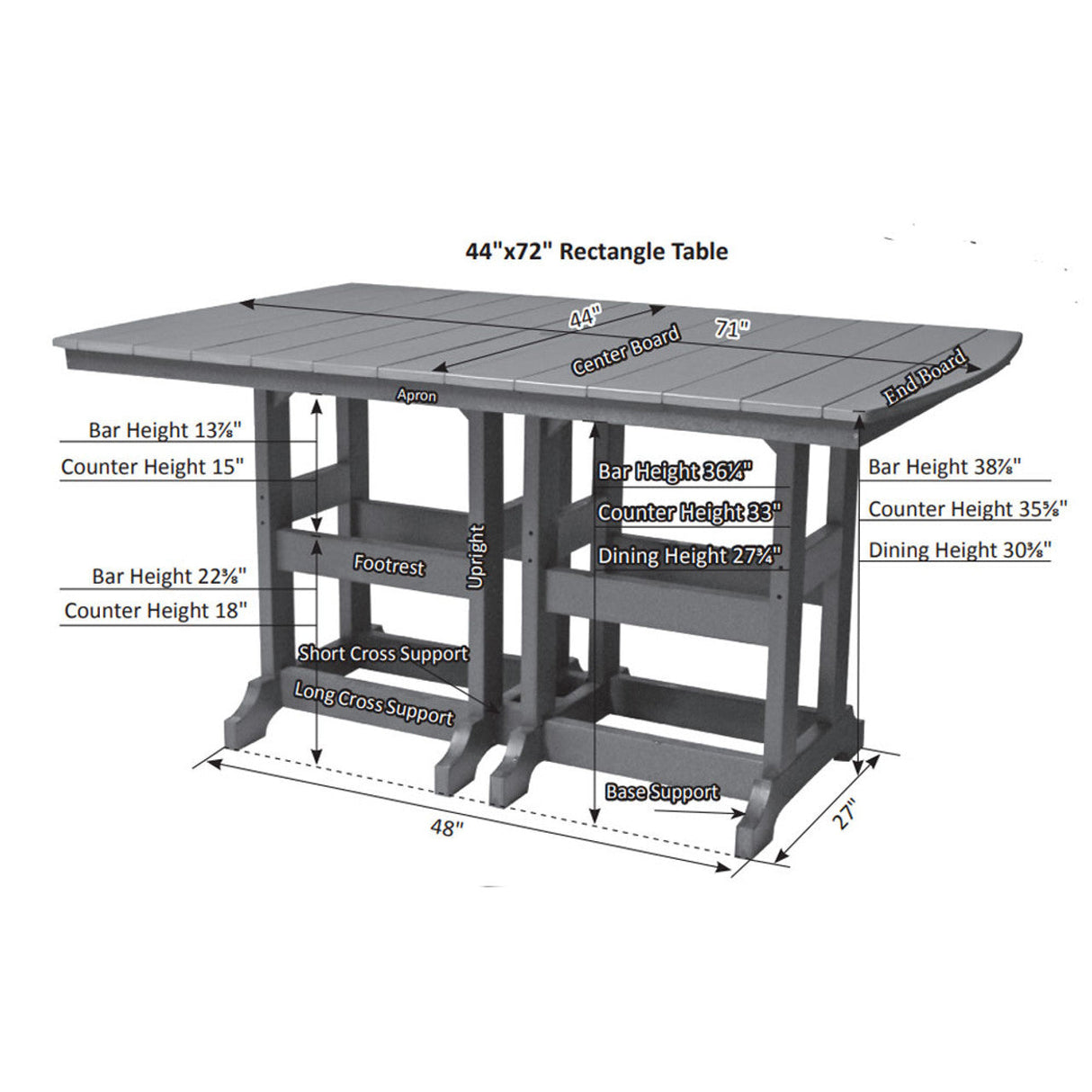 Berlin Gardens Garden Classic Standard Top 44" x 72" Rectangular Bar Table - GCIT4472B 2