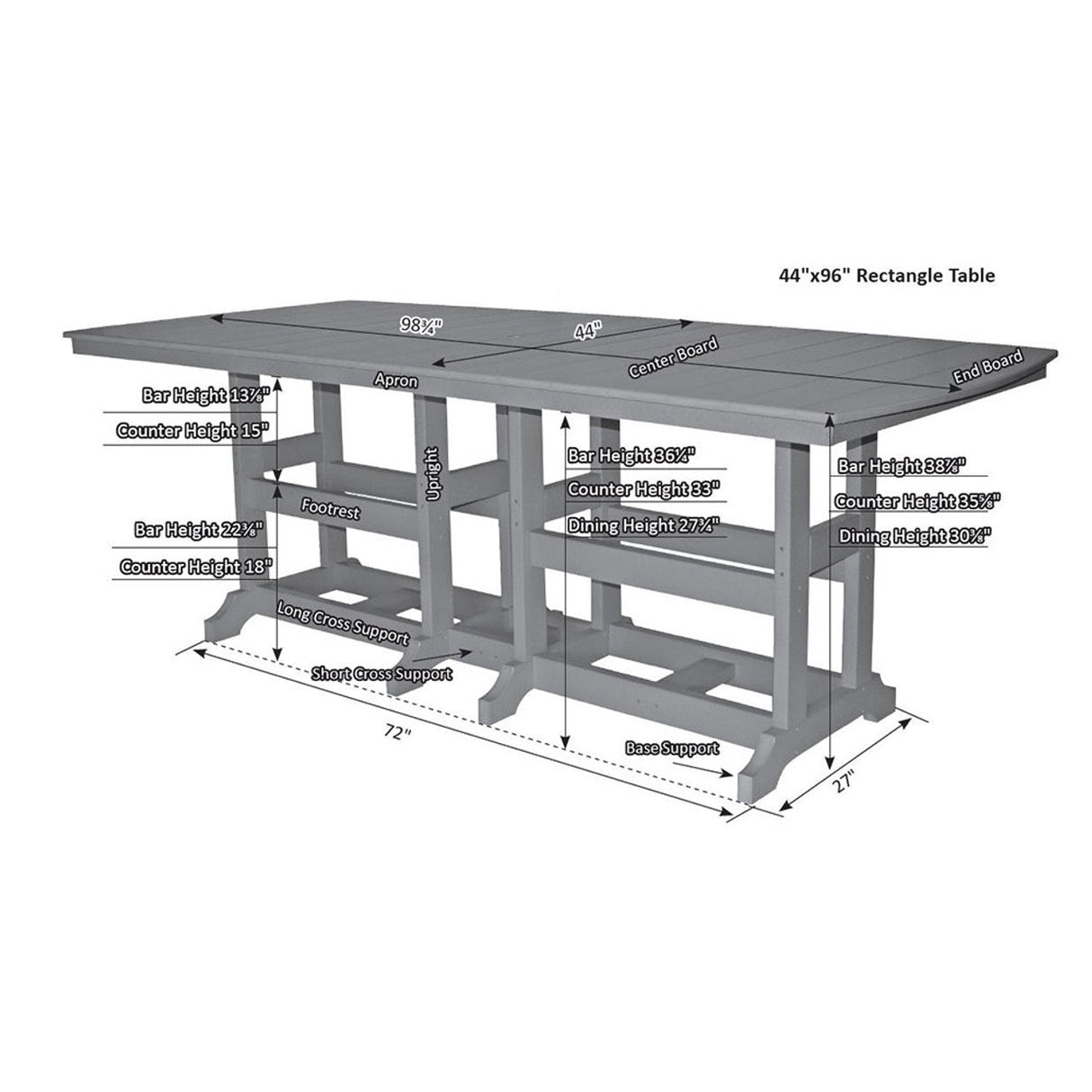 Berlin Gardens Garden Classic Standard Top 44" x 96" Rectangular Counter Table - GCOT4496C 2