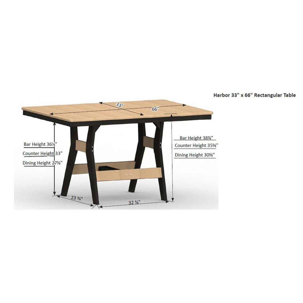 Berlin Gardens Harbor Bar Tables Hammered Top 33" x 66" Rectangular Bar Table - HHFT3366B 2