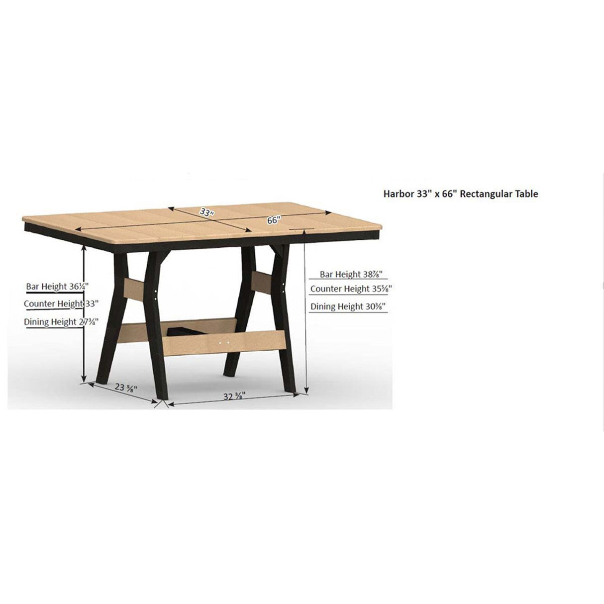 Berlin Gardens Harbor Dining Tables Standard Top 33" x 66" Rectangular Dining Table - HRT3366D 2