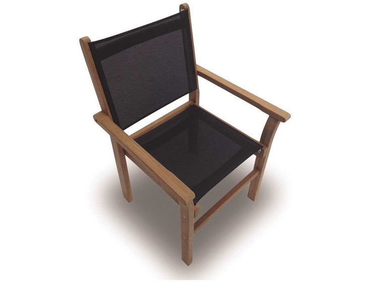Captiva Casual Royal Teak Black Sling Stackable Outdoor Patio Dining Arm Chair - RLCAPB