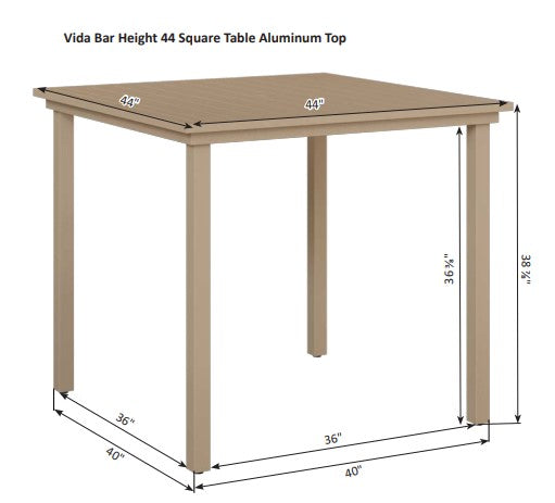 Berlin Gardens Vida 44" Square Aluminum Bar Table