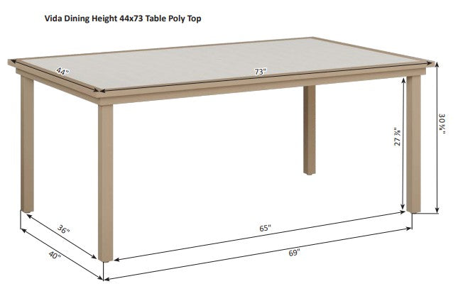 Berlin Gardens Vida 44" x 73" Rectangular Aluminum Dining Table
