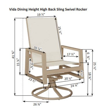 Berlin Gardens Vida High Back Padded Sling Swivel Rocker Dining Chair