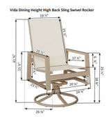 Berlin Gardens Vida High Back Padded Sling Swivel Rocker Dining Chair