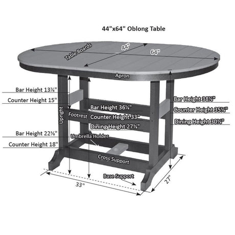 Berlin Gardens Garden Classic Hammered Top 44" x 64" Oblong Bar Table - GCHF4464B 2