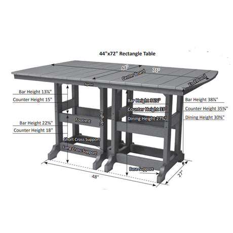 Berlin Gardens Garden Classic Hammered Top 44" x 72" Rectangular Bar Table - GCHF4472B 2