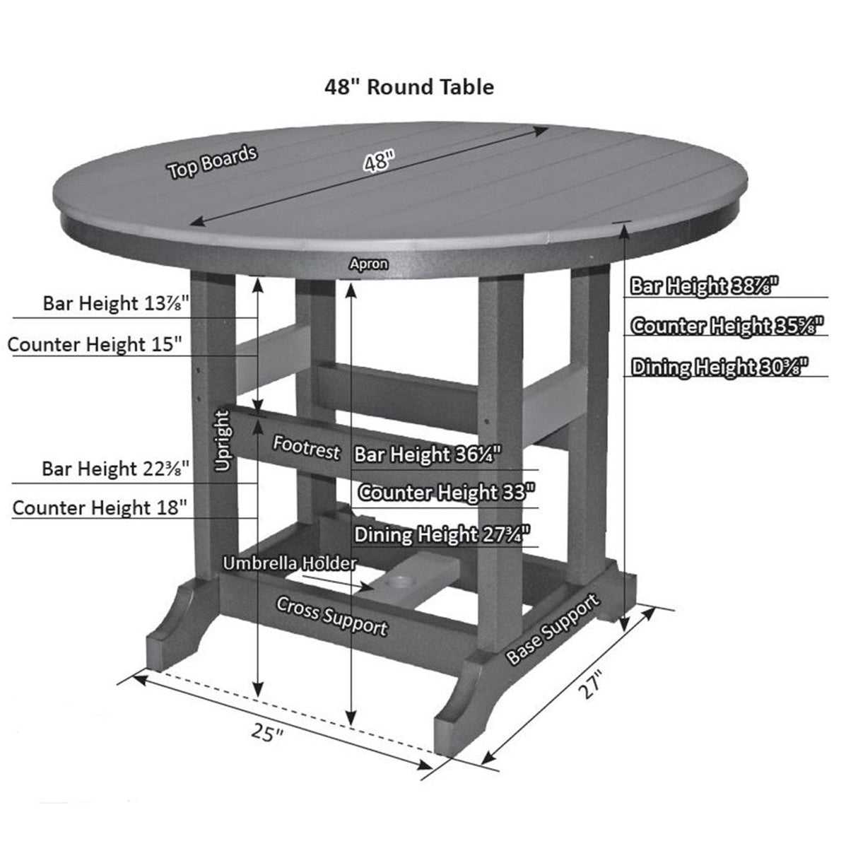 Berlin Gardens Garden Classic Hammered Top 48" Round Bar Table - GCHF0048B 2