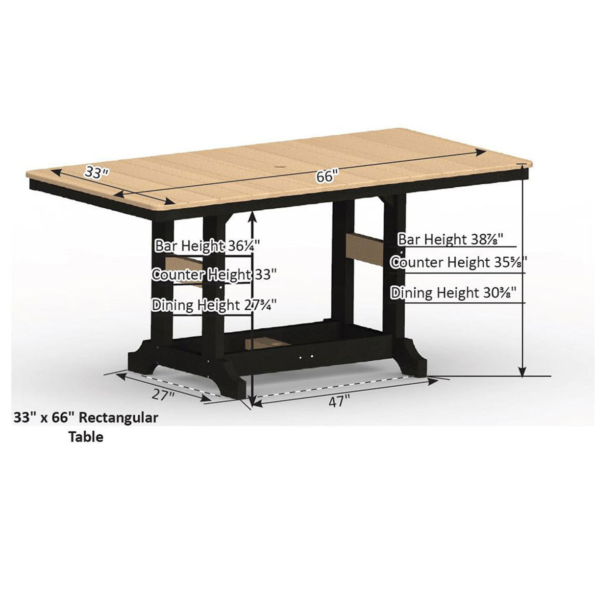 Berlin Gardens Garden Classic Standard Top 33" x 66" Rectangular Bar Table - GCRT3366B 2