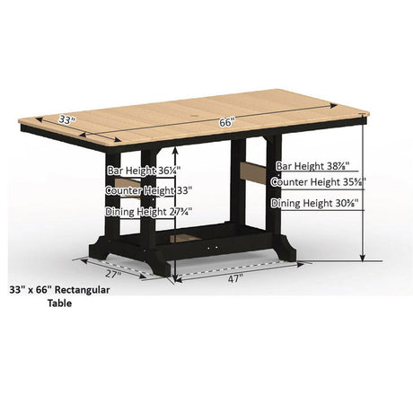 Berlin Gardens Garden Classic Standard Top 33" x 66" Rectangular Bar Table - GCRT3366B 2
