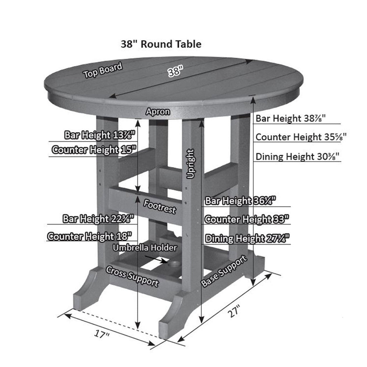 Berlin Gardens Garden Classic Standard Top 38" Round Bar Table - GCRT0038B 2