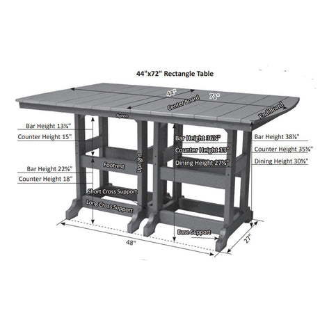 Berlin Gardens Garden Classic Standard Top 44" x 72" Rectangular Dining Table - GCIT4472D 7