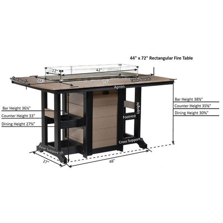 Berlin Gardens Garden Classic Standard Top 44" x 72" Rectangular Fire Bar Table - GCFT4472B 2