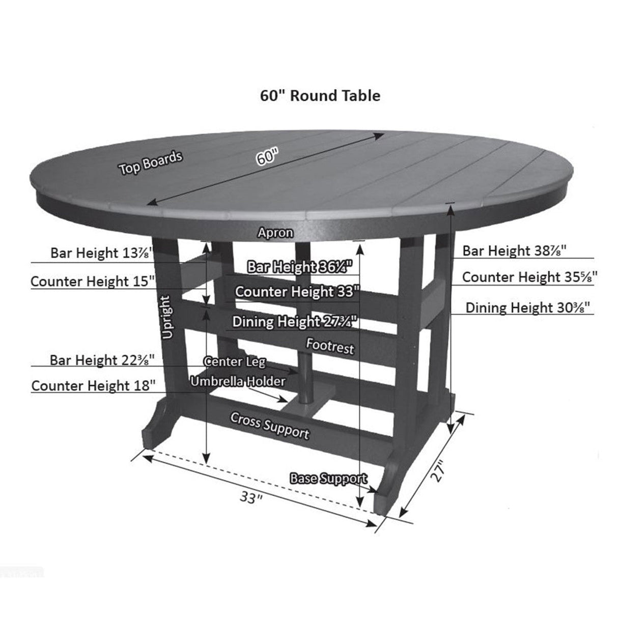 Berlin Gardens Garden Classic Standard Top 60" Round Dining Table - GCT0060D 2