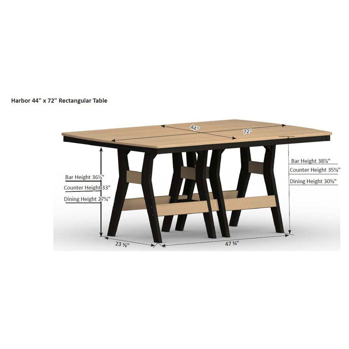 Berlin Gardens Harbor Bar Tables Hammered Top 44" x 72" Rectangular Bar Table - HHFT4472B 2