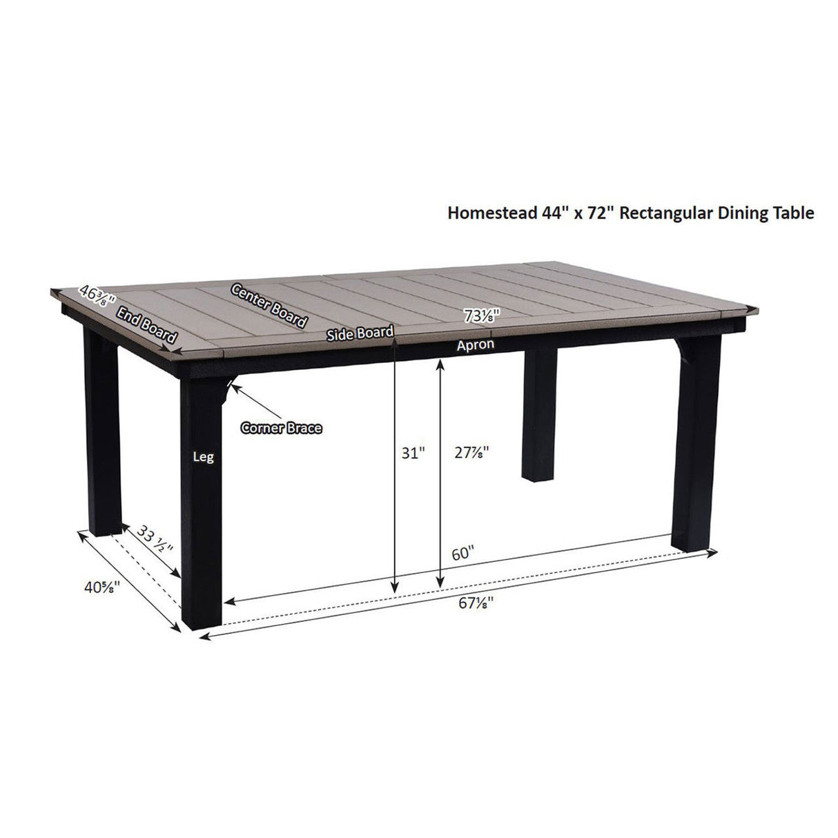 Berlin Gardens Homestead 44" x 72" Dining Table - HDT4472D 3