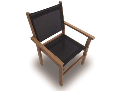 Captiva Casual Royal Teak Black Sling Stackable Outdoor Patio Dining Arm Chair - RLCAPB